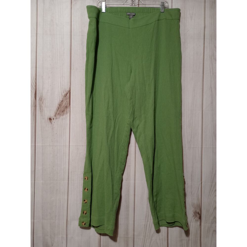 Jessica London Green Cotton Gauze Button Hem Elastic Waist Pants Womens 18W